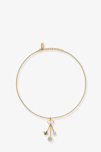 Dior women’s cd garden necklace white featuring a gold-toned chain with delicate bee and flower charms pendant