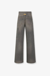 Dior women’s cotton dark gray wide-leg denim jeans with subtle faded wash and contrasting stitching