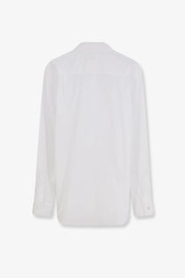 White Dior women’s cotton popelin long-sleeved shirt with classic collar and subtle pleats at the back