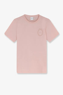 A soft pink dior women’s cotton t-shirt with a subtle embroidered logo on the chest
