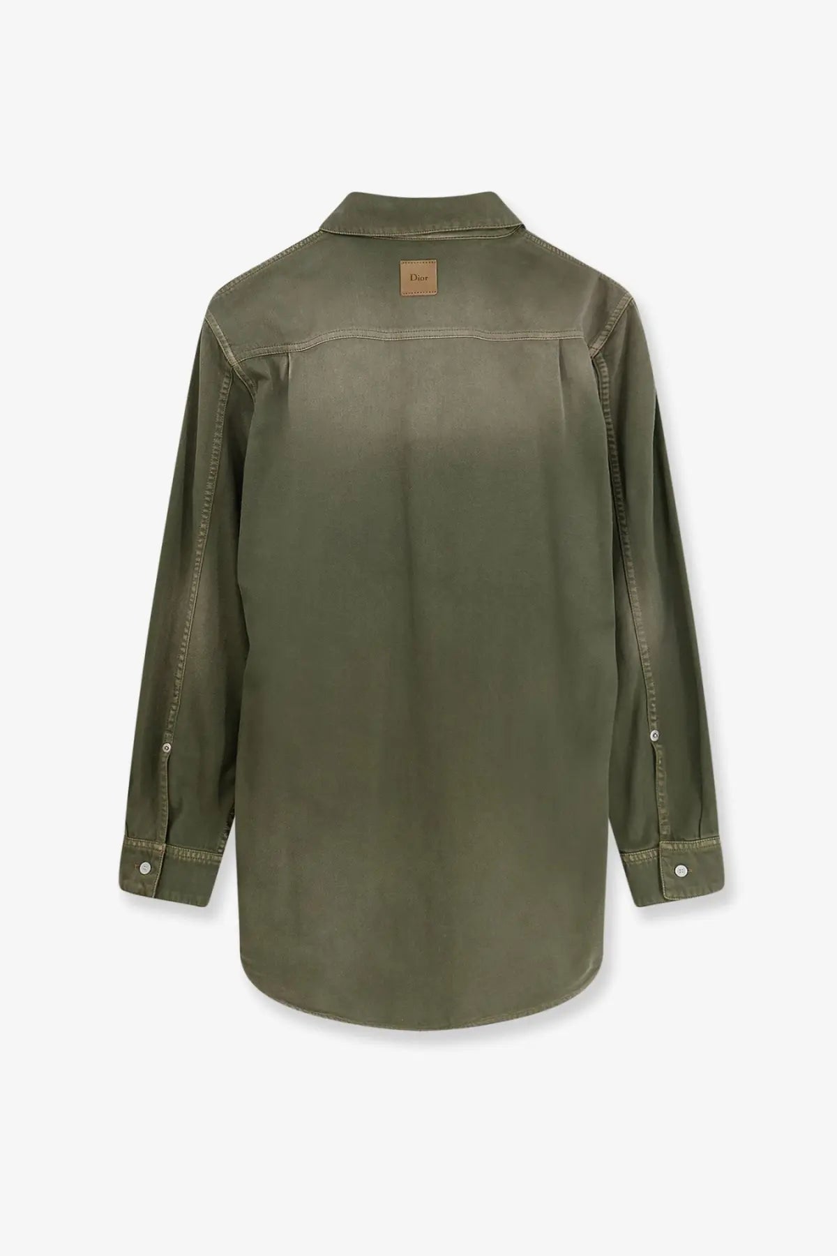 Dior women’s olive green cotton denim shirt with collar and buttoned cuffs in vert color