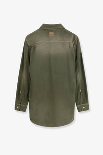 Dior women’s olive green cotton denim shirt with collar and buttoned cuffs in vert color