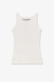 Cream-colored Dior women’s cotton tank top with minimalist design and subtle ribbed texture perfect for casual wear