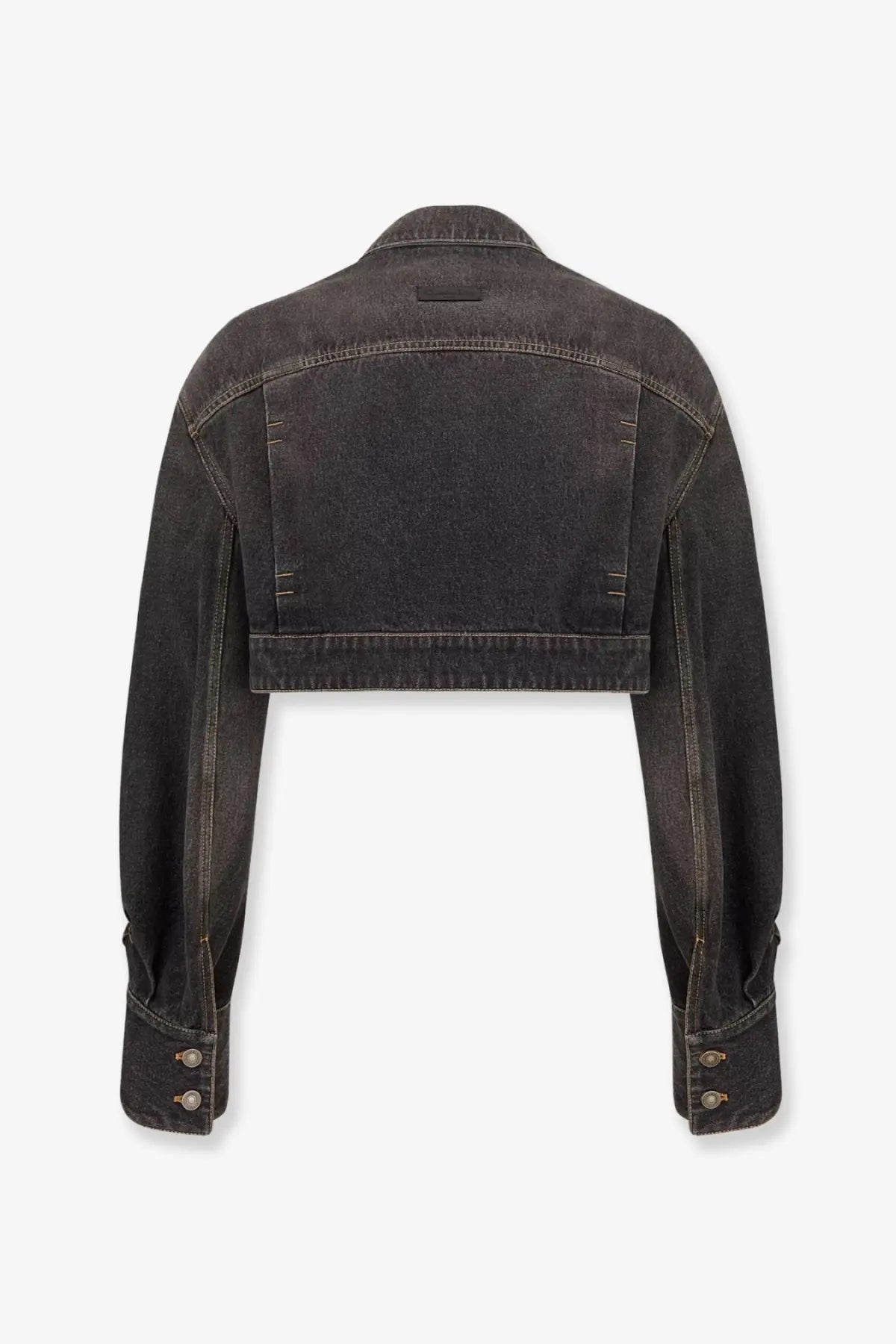 Dior women’s black denim cropped jacket with buttoned cuffs and classic collar in durable denim material