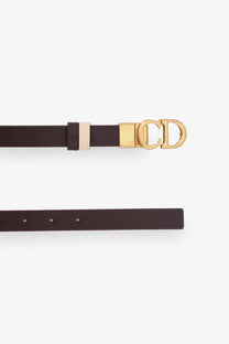 Dior women’s brown leather saddle belt with gold-tone cd logo buckle and contrasting cream-colored stripe