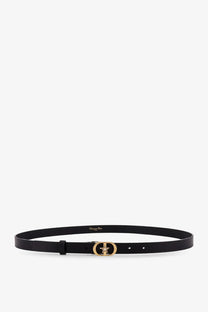 Dior women’s lucky Montaigne star black leather belt with gold-tone d-logo buckle featuring embedded crystals