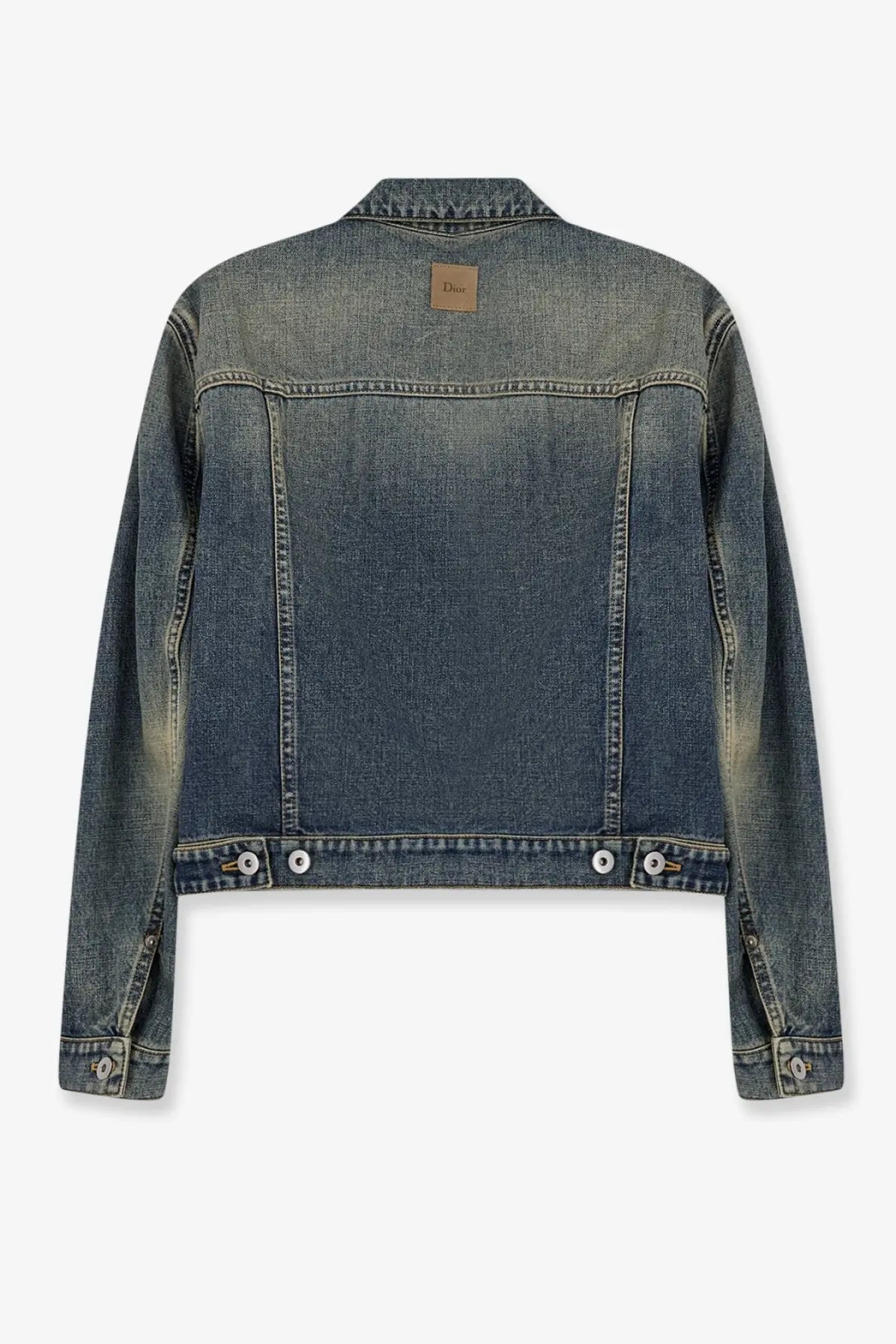 Dior women’s Dior medallion denim jacket in blue featuring dark blue faded denim and silver buttons