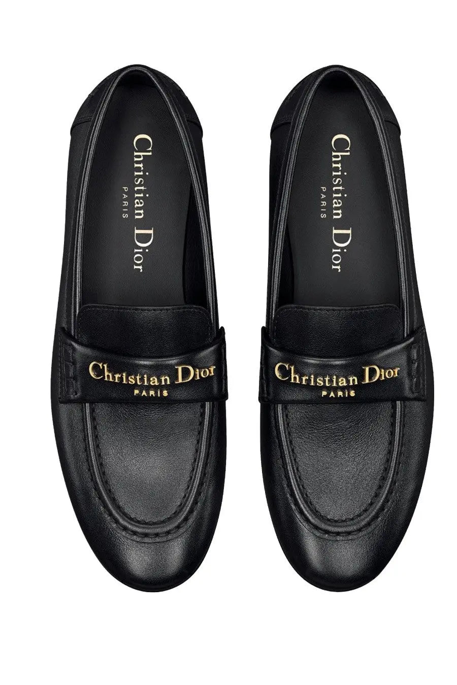 Black leather Dior women’s moccasin Boy loafers with gold-tone branding on strap and insole