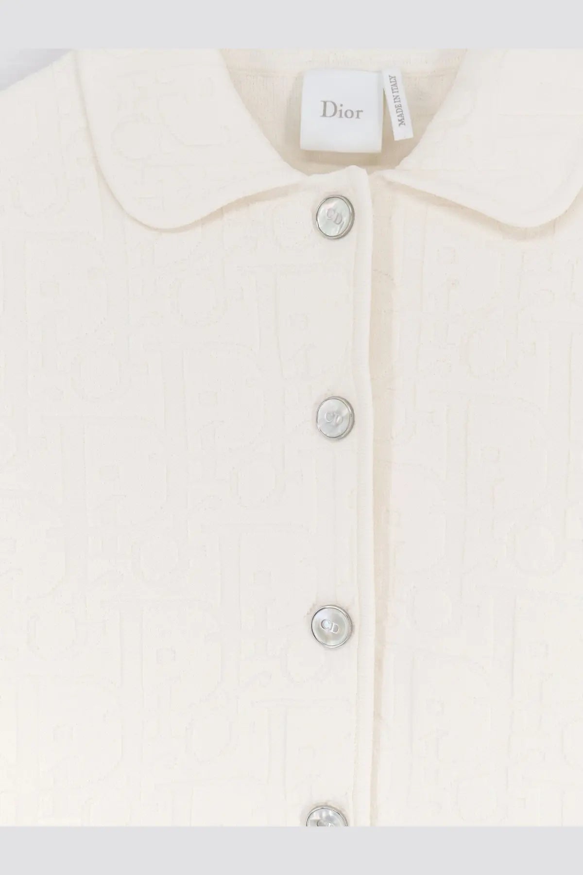 Cream-colored Dior blouse with classic collar and silver-toned buttons in Dior Oblique fabric white blazer style