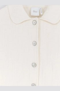 Cream-colored Dior blouse with classic collar and silver-toned buttons in Dior Oblique fabric white blazer style