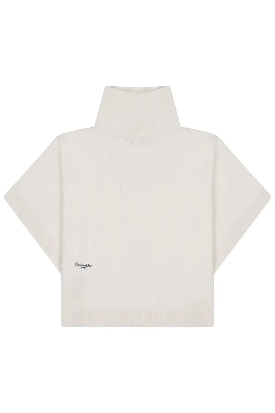 Cream-colored Christian Dior short sleeve turtleneck top with minimalist design in lana white material