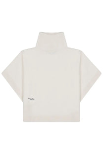 Cream-colored Christian Dior short sleeve turtleneck top with minimalist design in lana white material