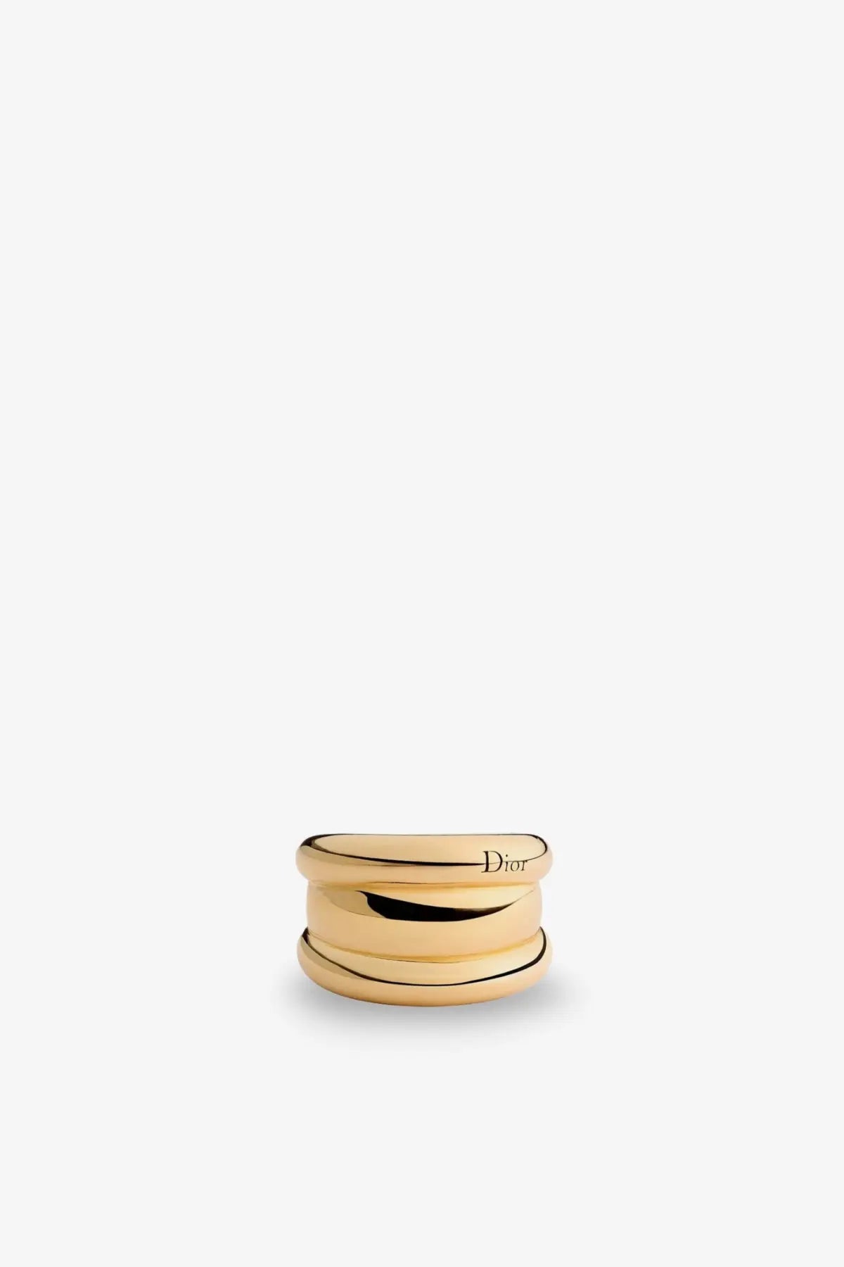 Dior women’s rocks metal ring in gold with a sleek stacked design featuring three interlocking bands