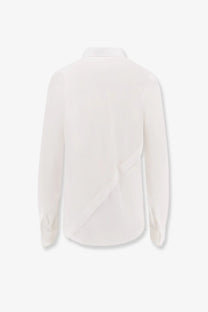 Dior women’s shirt white sleek blouse with subtle asymmetrical drape and long sleeves in soft fabric