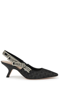 Dior women’s slingback pump black with patterned upper and branded strap in elegant leather material