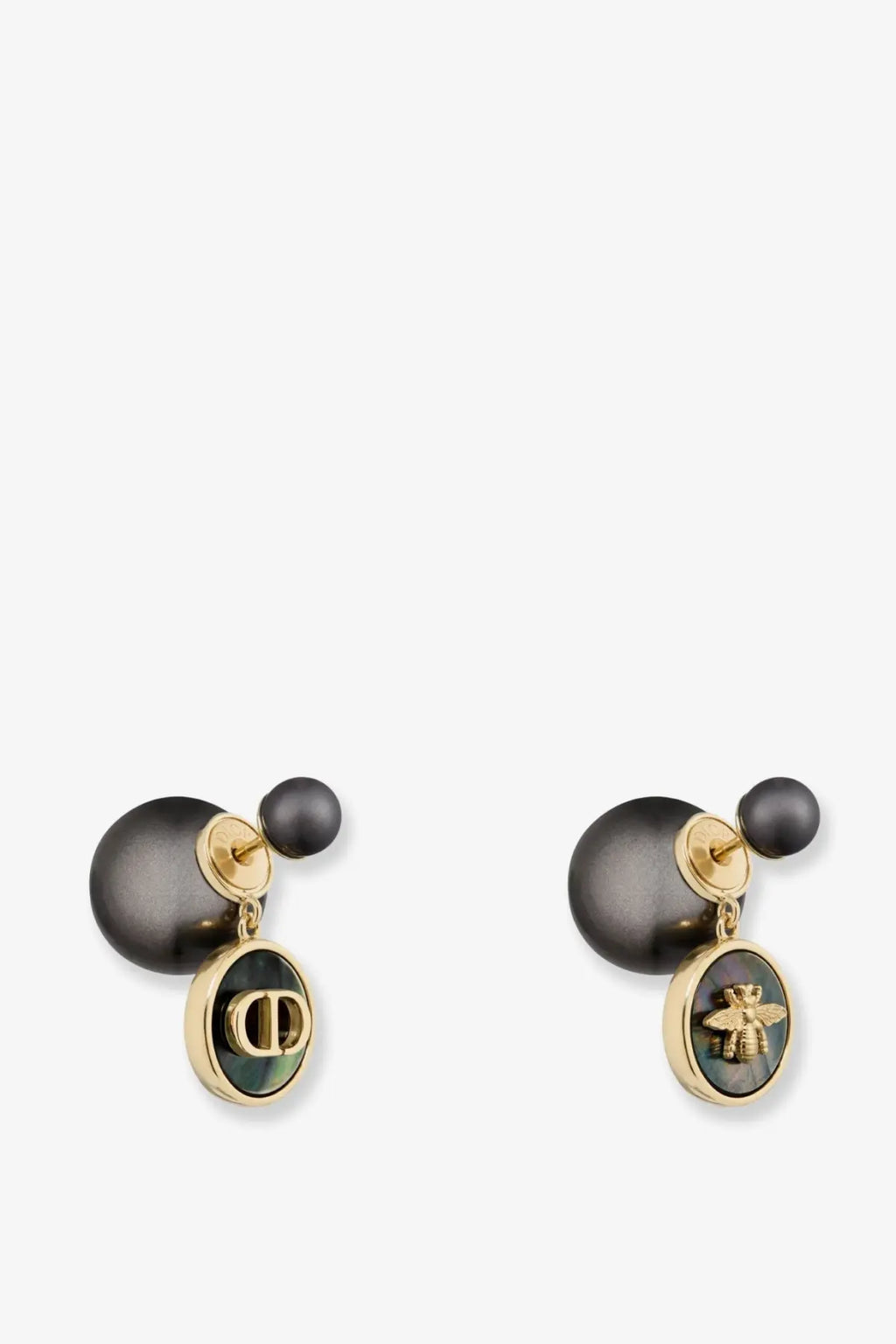 Dior women’s Dior Tribales metal earrings black with gold-tone bee charm and cd logo pearl drop accents