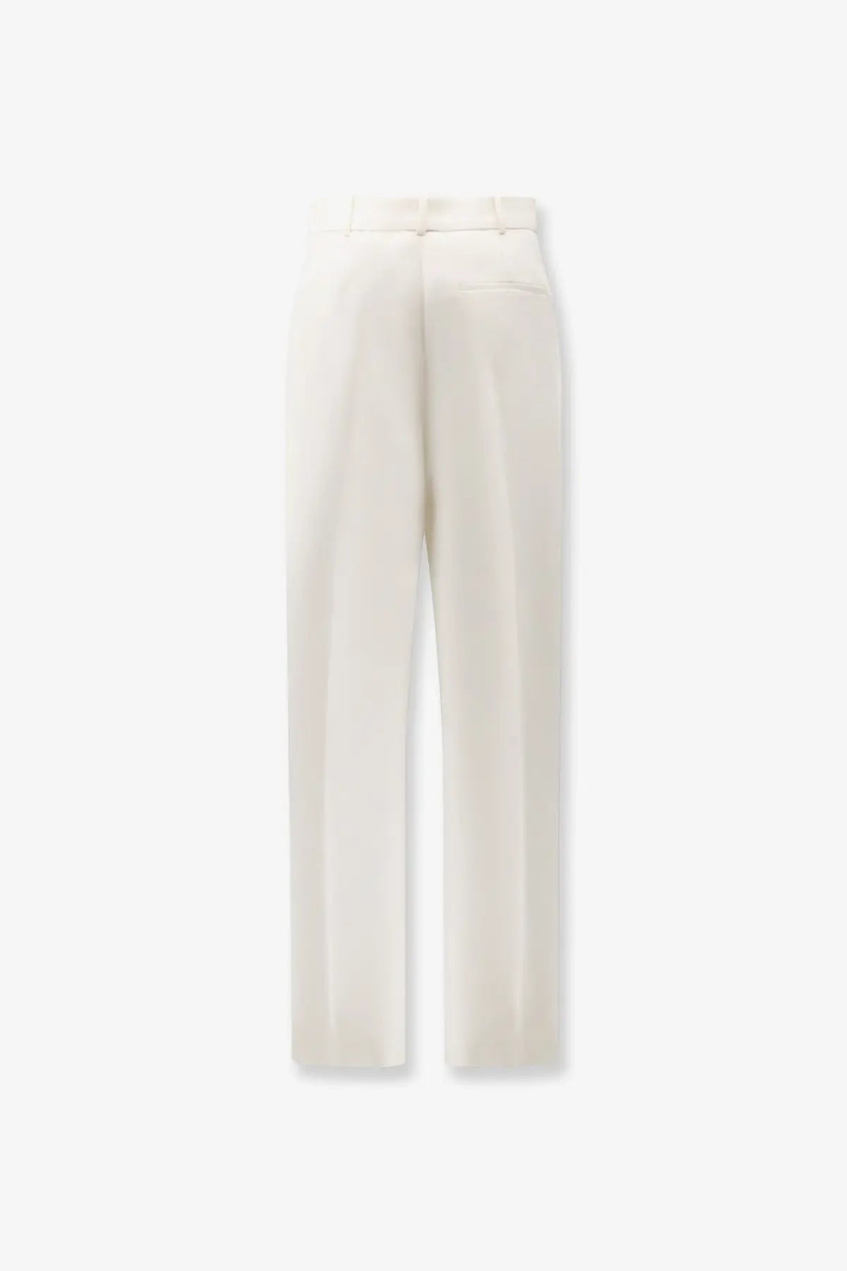 Cream-colored dior women’s tuxedo wool and silk trousers with tailored sleek straight-leg cut and pleats at waistband