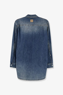 Dior women’s vintage denim shirt blue with faded wash and buttoned cuffs in blue denim material