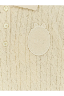 Cream-colored cable-knit polo shirt with embroidered Dior logo patch and white buttons in wool and cotton blend
