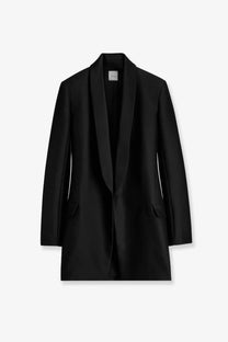 Black dior women’s wool and silk tuxedo blazer with sleek tailored fit and notched lapels
