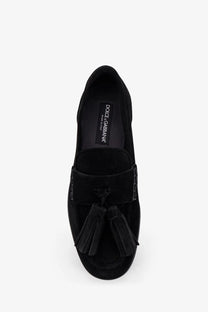 Dolce and Gabbana men’s Ariosto black suede loafers with tassel detailing for stylish casual wear