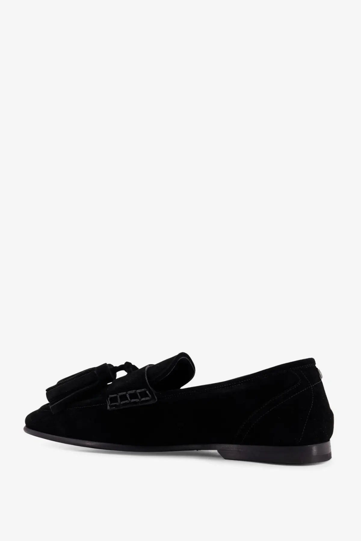 Dolce &amp; Gabbana men’s Ariosto black suede loafer with tassel and decorative strap detail