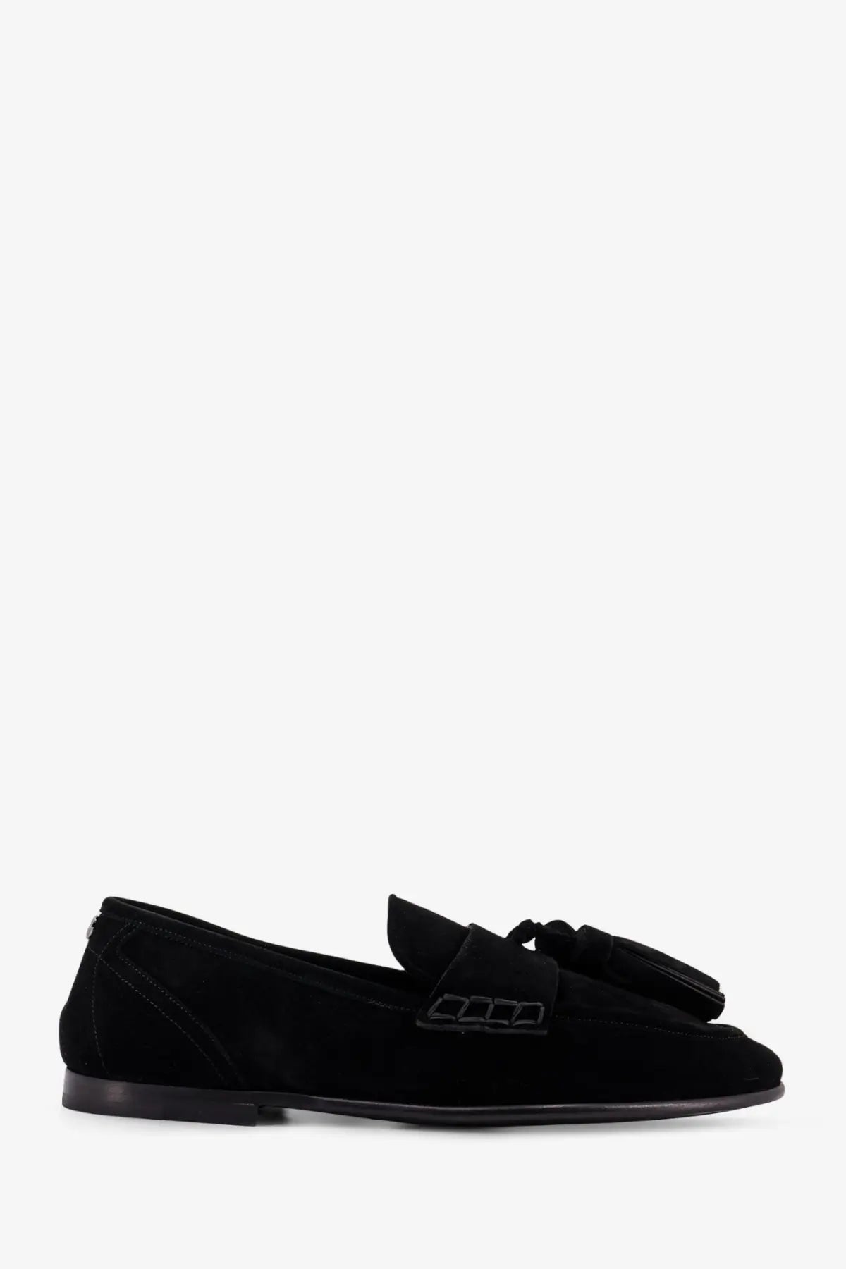 Dolce &amp; Gabbana men’s Ariosto black suede loafers with tassel and metallic chain detail