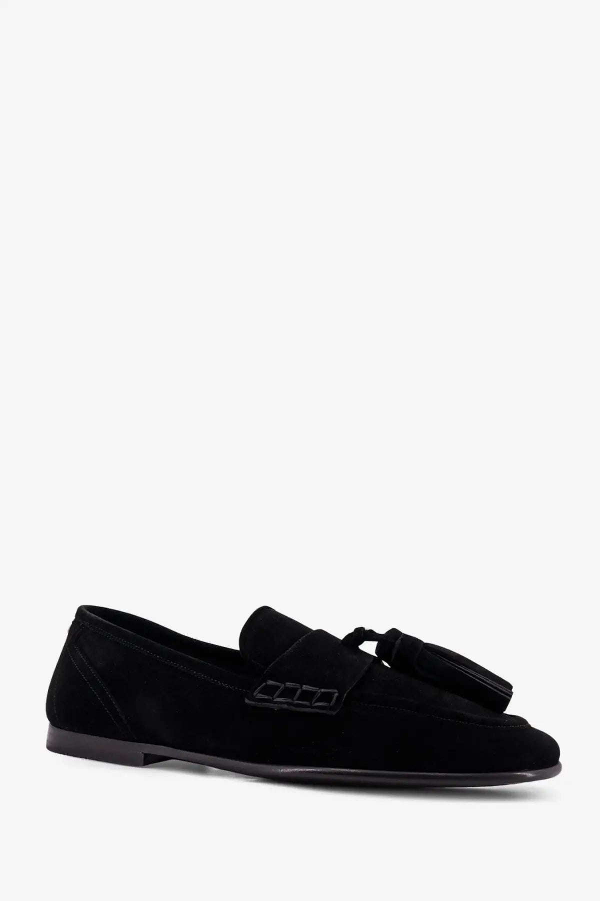 Dolce &amp; Gabbana men’s ariosto black suede loafers with tassel and decorative strap detail