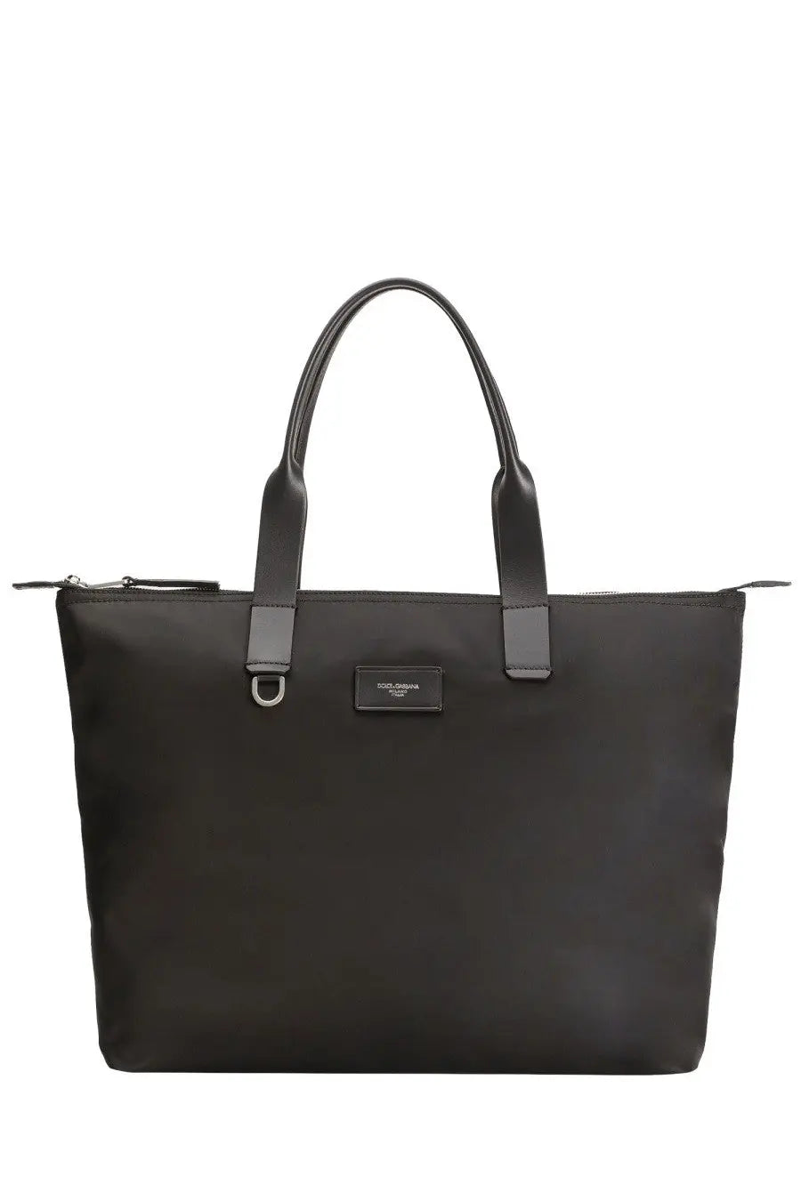 Dolce gabbana men’s adamo large black nylon tote bag with leather handles and branded metal plaque