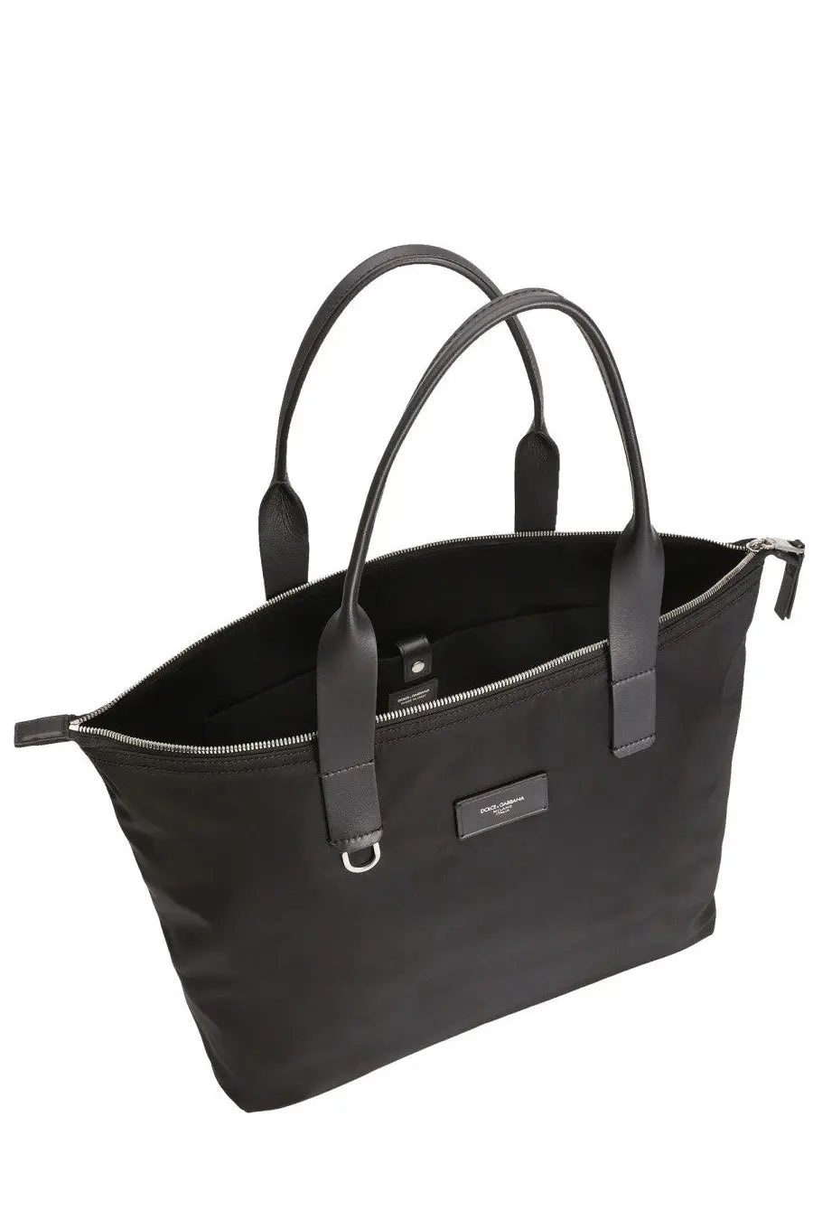 Dolce &amp; Gabbana men’s black nylon tote bag Adamo large with leather handles and branded label