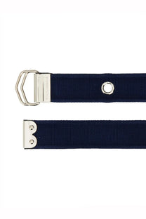 Dolce &amp; Gabbana men’s belt navy blue woven canvas with silver-toned metal buckle and prong closure