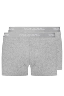 Dolce &amp; Gabbana men’s bi pack boxer regular gray heathered cotton briefs with matching logo elastic waistband