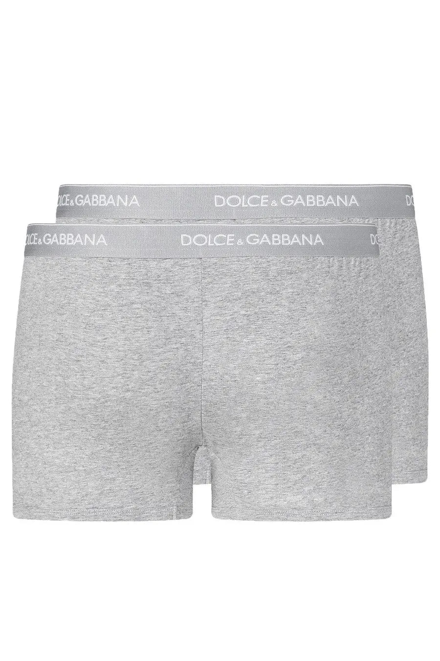 Dolce &amp; Gabbana men’s bi pack boxer briefs in gray heathered fabric with matching logo elastic waistband