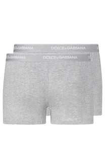 Dolce &amp; Gabbana men’s bi pack boxer briefs in gray heathered fabric with matching logo elastic waistband
