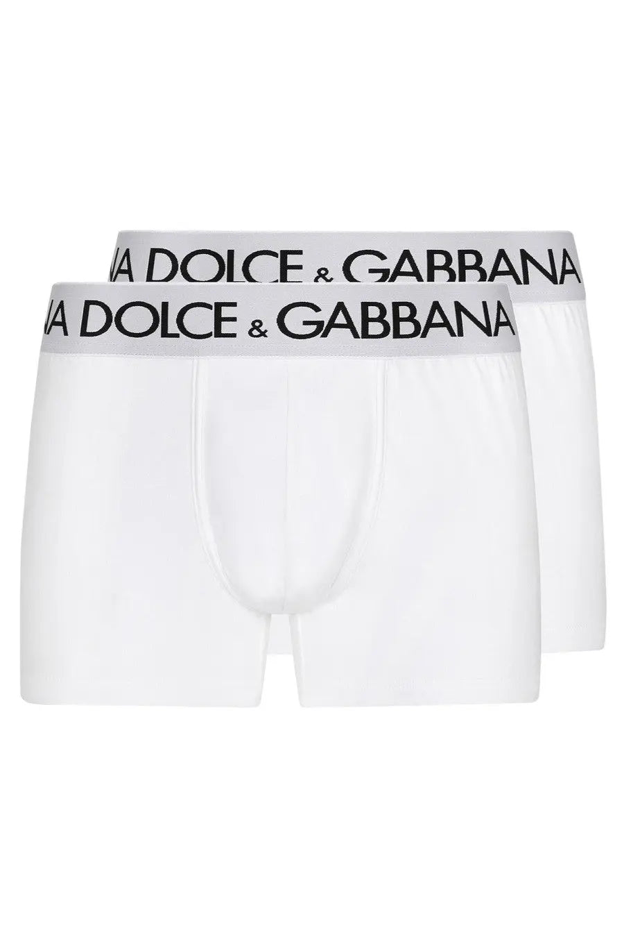 Dolce and Gabbana men’s white boxer briefs with black logo trim in a bi pack for everyday comfort and style