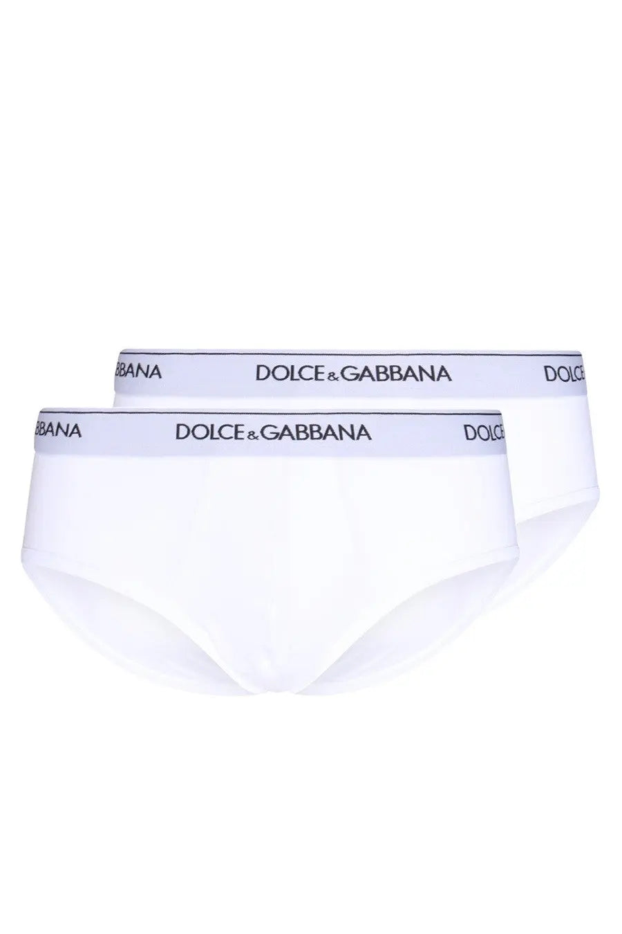 Dolce and Gabbana men’s white briefs with a subtle elastic waistband featuring black logo lettering