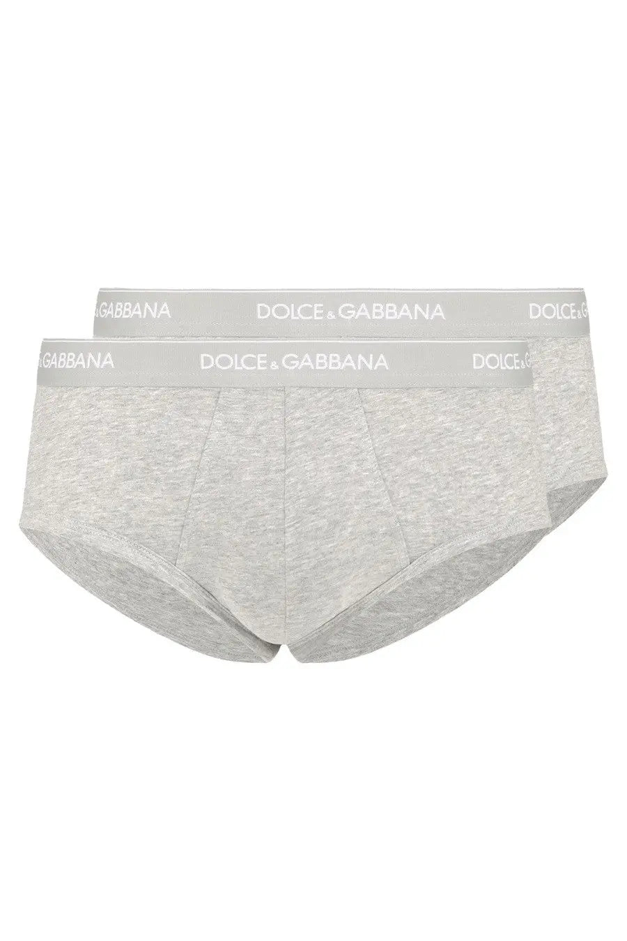 Dolce &amp; gabbana men’s bi pack briefs brando grey heathered cotton with white logo elastic waistband