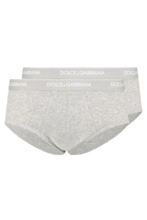 Dolce &amp; gabbana men’s bi pack briefs brando grey heathered cotton with white logo elastic waistband