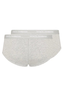 Dolce &amp; Gabbana men’s briefs bi pack in heathered grey fabric with branded elastic waistband for comfortable wear