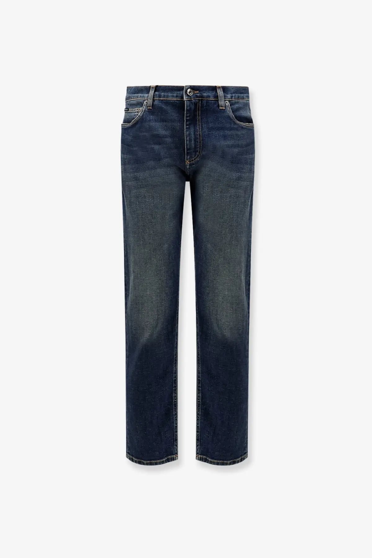 Dolce gabbana men’s blue denim jeans in dark wash with straight-leg cut and classic five-pocket design