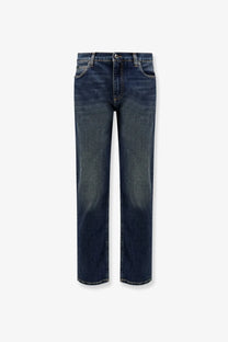Dolce gabbana men’s blue denim jeans in dark wash with straight-leg cut and classic five-pocket design