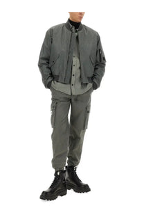 Dolce &amp; Gabbana men’s gray bomber jacket with matte finish and subtle tonal detailing over grey background