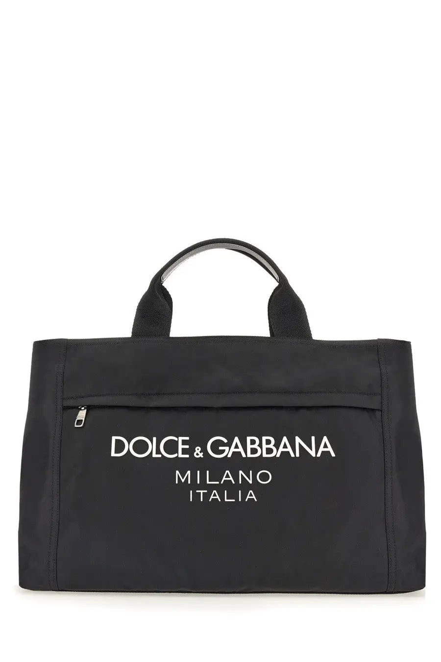 Black dolce and gabbana milano italia tote bag with white logo fabric handles nylon material men’s borsone in black