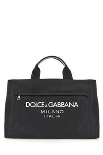 Black dolce and gabbana milano italia tote bag with white logo fabric handles nylon material men’s borsone in black