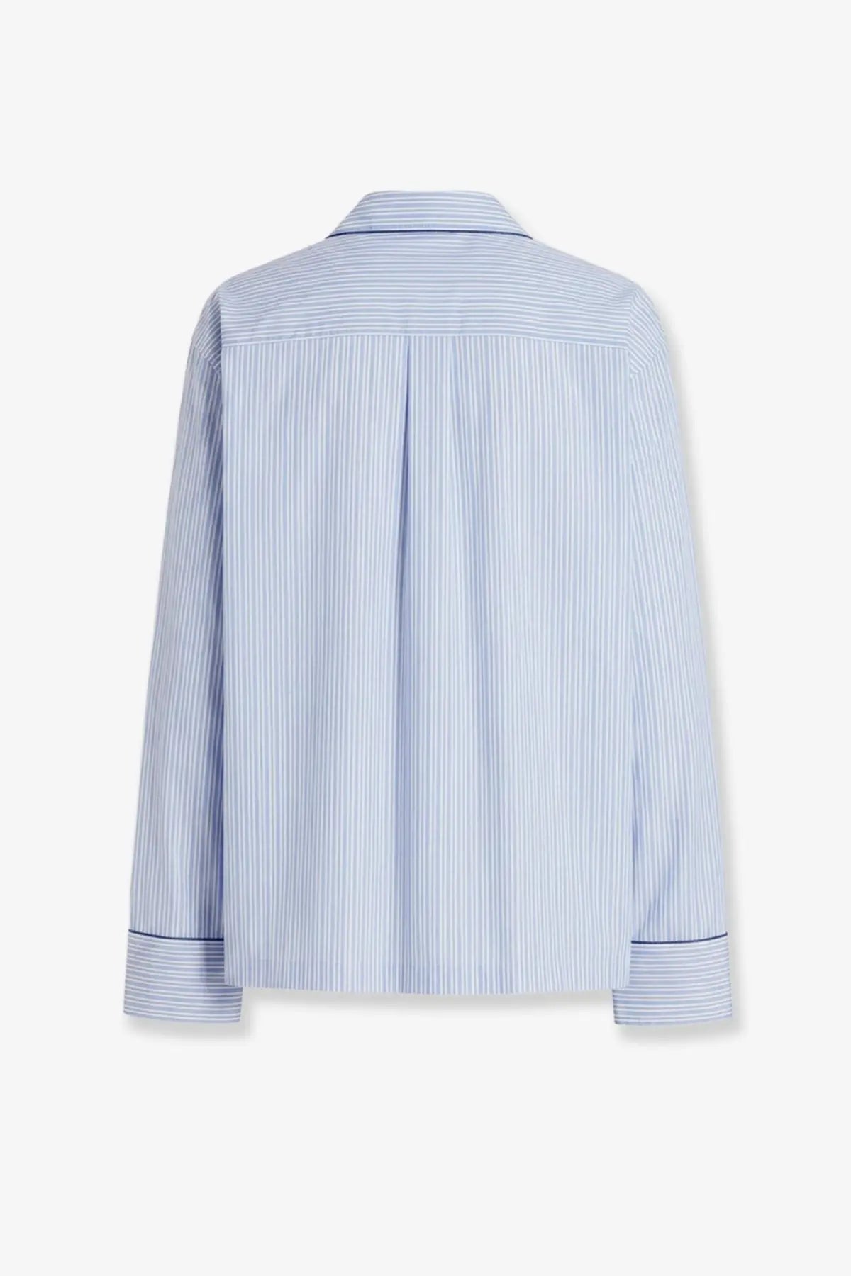 Dolce &amp; Gabbana men’s light blue and white striped long-sleeved cotton silk button-up shirt with classic collar