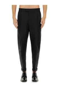 Dolce &amp; Gabbana men’s black canvas pants with sleek straight-leg cut and rolled cuffs