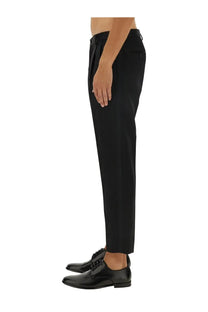 Dolce &amp; Gabbana men’s classic black tailored trousers with sleek straight-leg cut and subtle pleats at waistband