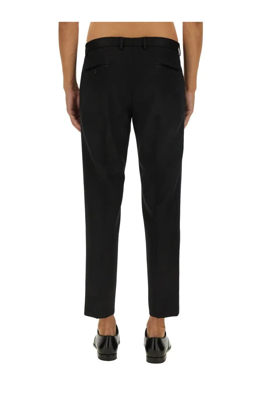 Dolce &amp; Gabbana men’s classic black tailored trousers with sleek straight-leg cut and subtle creases