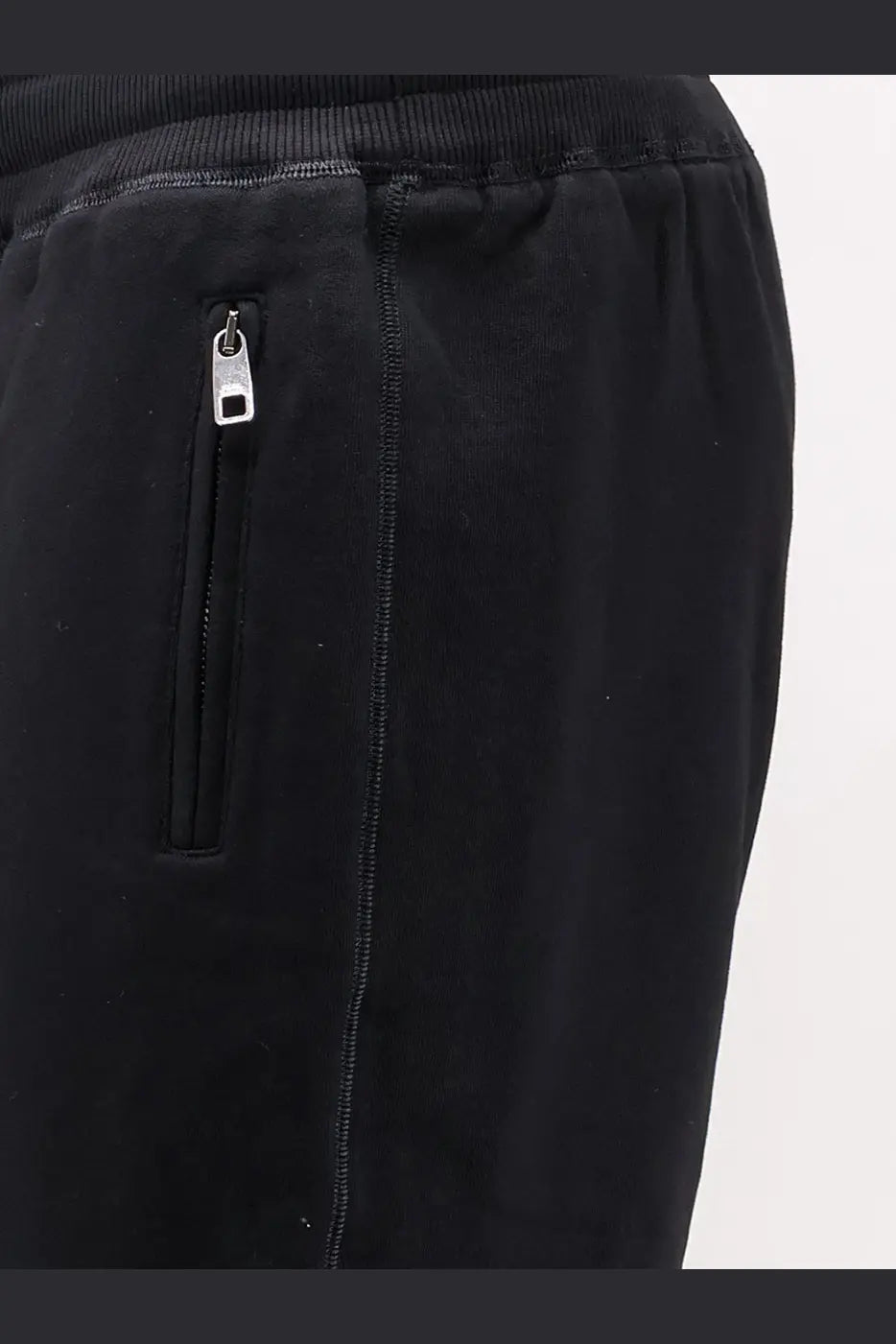 Dolce &amp; Gabbana men’s black cotton bermuda shorts with ribbed waistband and silver zipper on side pocket