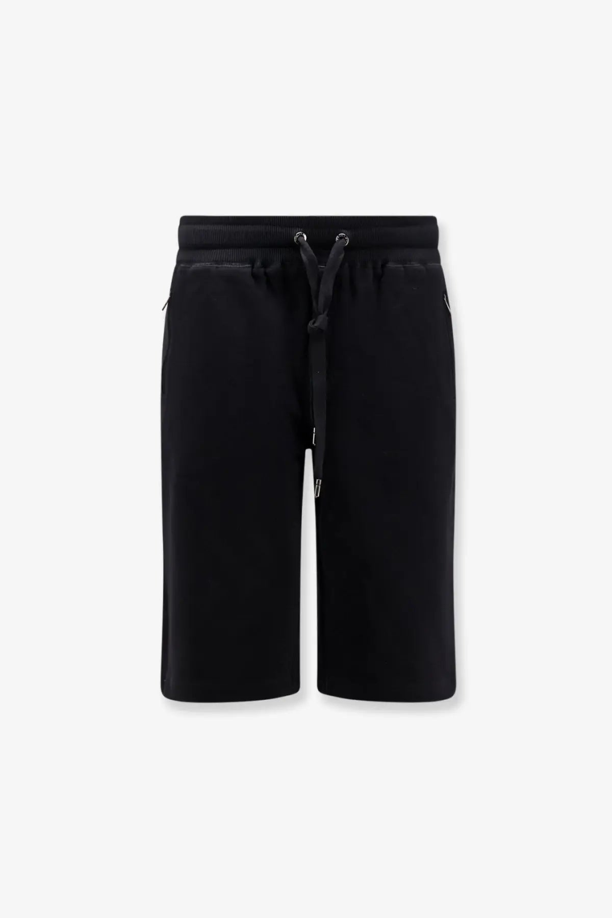 Dolce &amp; Gabbana men’s black cotton Bermuda shorts featuring a drawstring waistband and subtle side pockets